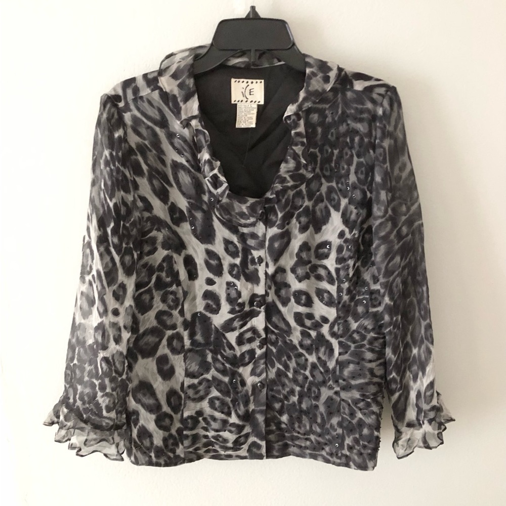 🔥ICE Y2K Silk Beaded Leopard Print Blouse